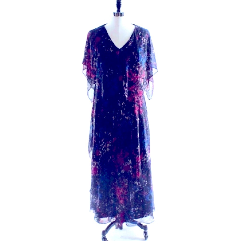 Elegant ❤️Maxi Dress❤️Vicky Tiel ❤️Floral Print ❤️Layered V-neck ❤️❤️